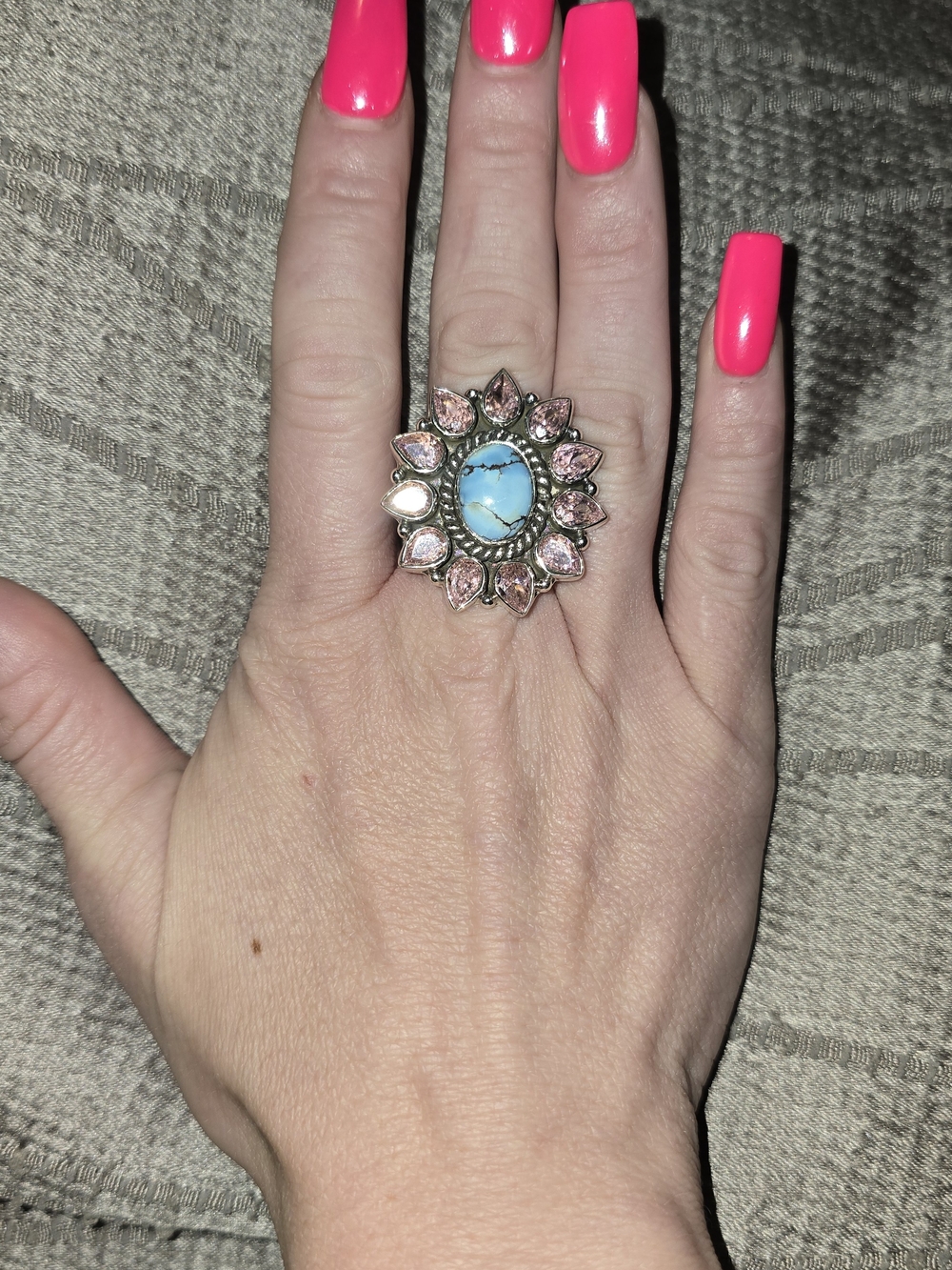 Golden Hills And Pink CZ Adjustable Ring Sterling Silver